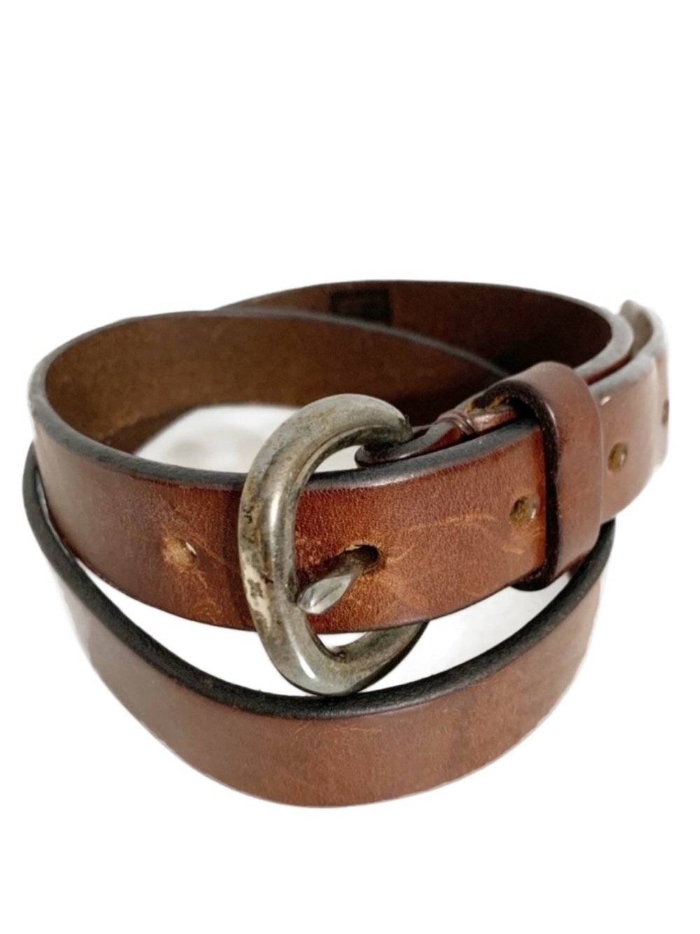 Gap Smooth Brown Italian Leather Belt Round Silver Solid Brass Buckle Size 28
